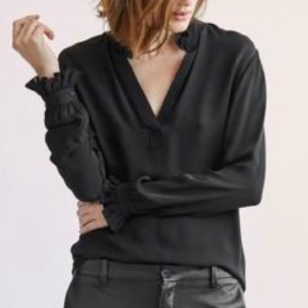 Nili Lotan ruffle Black silk blouse Size S